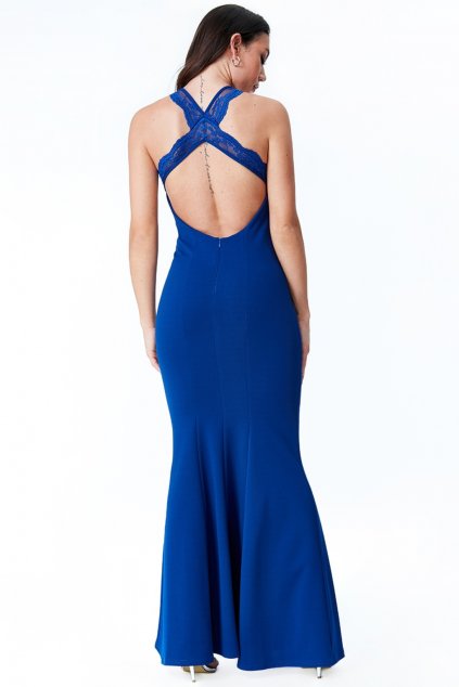 Modré priliehavé šaty s odhaleným chrbtom