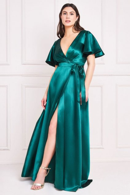 Smaragdové lesklé zavinovacie šaty