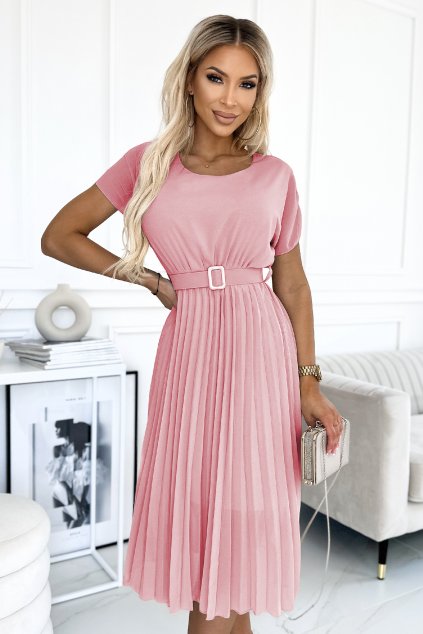 Ružové midi šaty s plisovanou sukňou