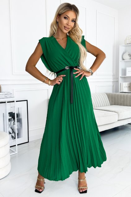 Zelené voľné šaty s plisovanou sukňou