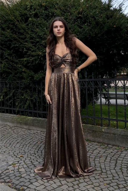 Bronzové lesklé spoločenské šaty