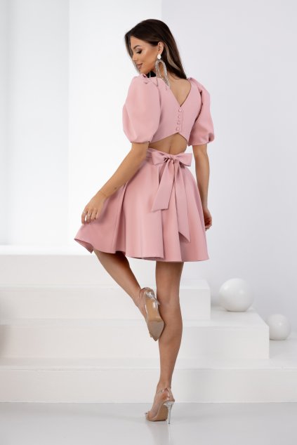 Staroružové krátke šaty s odhaleným chrbtom