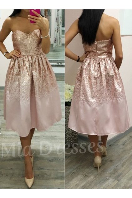 Poškodený tovar - Staroružové midi šaty s flitrami