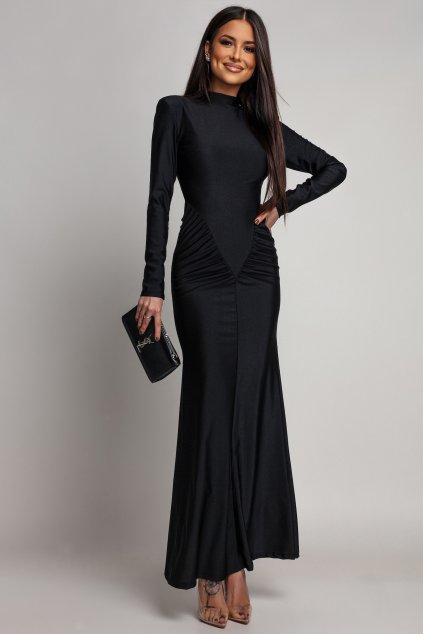 Čierne priliehavé šaty s riasením