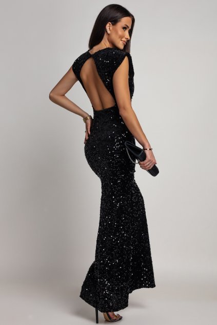 Čierne flitrované šaty s odhaleným chrbtom