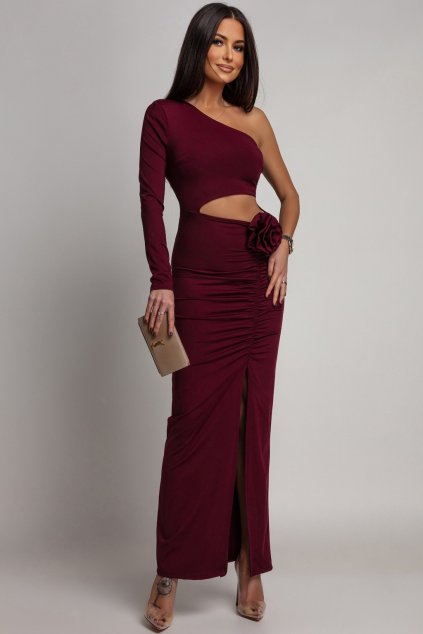 Bordové priliehavé šaty s výrezom