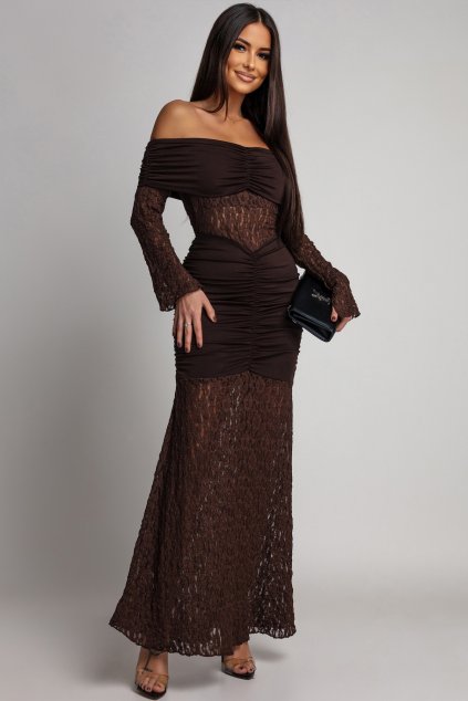 Hnedé priliehavé šaty s čipkou