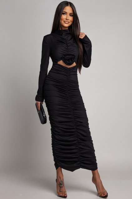 Čierne priliehavé šaty s riasením