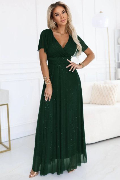 Zelené tylové šaty s trblietkami