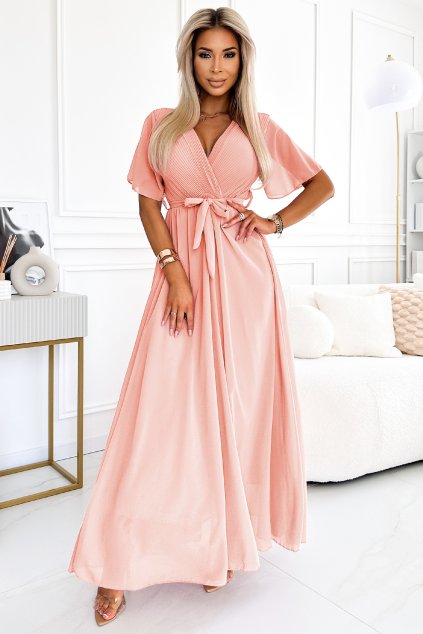 Poškodený tovar - Marhuľové voľné šifónové šaty