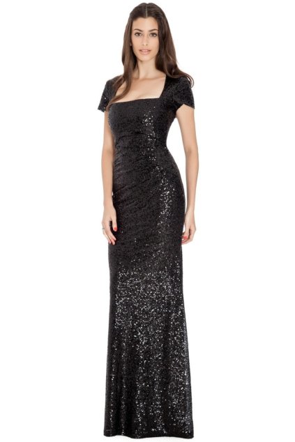 Poškodený tovar - Čierne priliehavé flitrované šaty