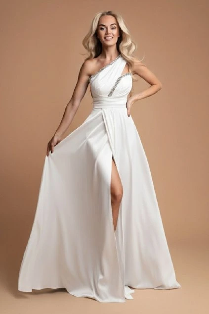 Biele spoločenské šaty s kamienkami