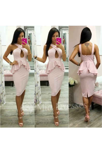 Staroružové peplum midi šaty
