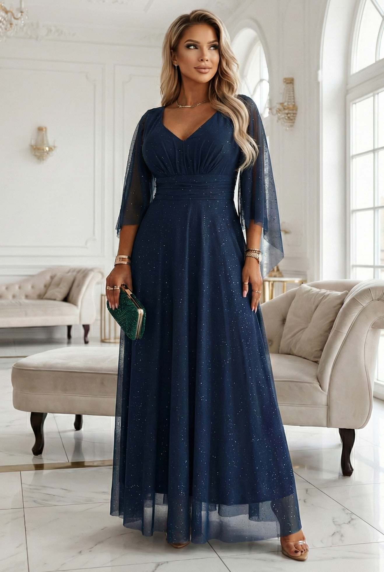 Numoco Tmavomodré tylové šaty s trblietkami Veľkosť: UNI