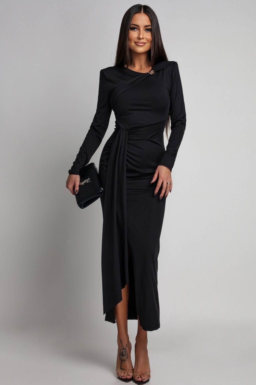 Azzurra Čierne priliehavé šaty s rozparkom Veľkosť: UNI