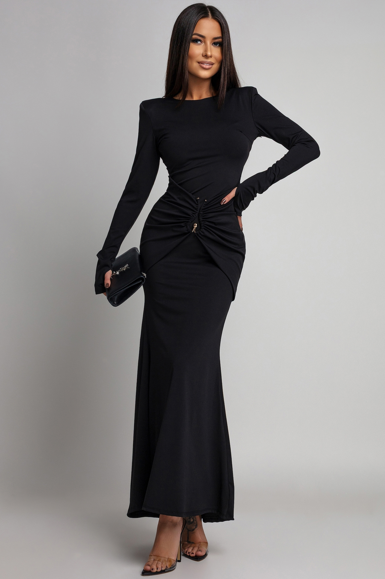 Azzurra Čierne priliehavé šaty s riasením Veľkosť: UNI