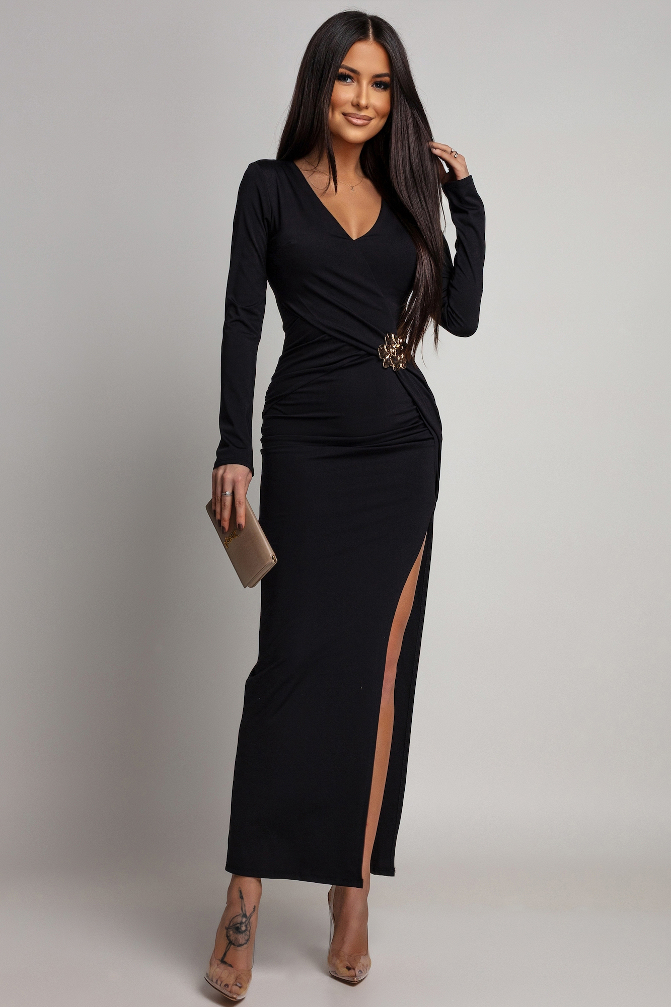 Azzurra Čierne priliehavé šaty s vysokým rozparkom Veľkosť: UNI