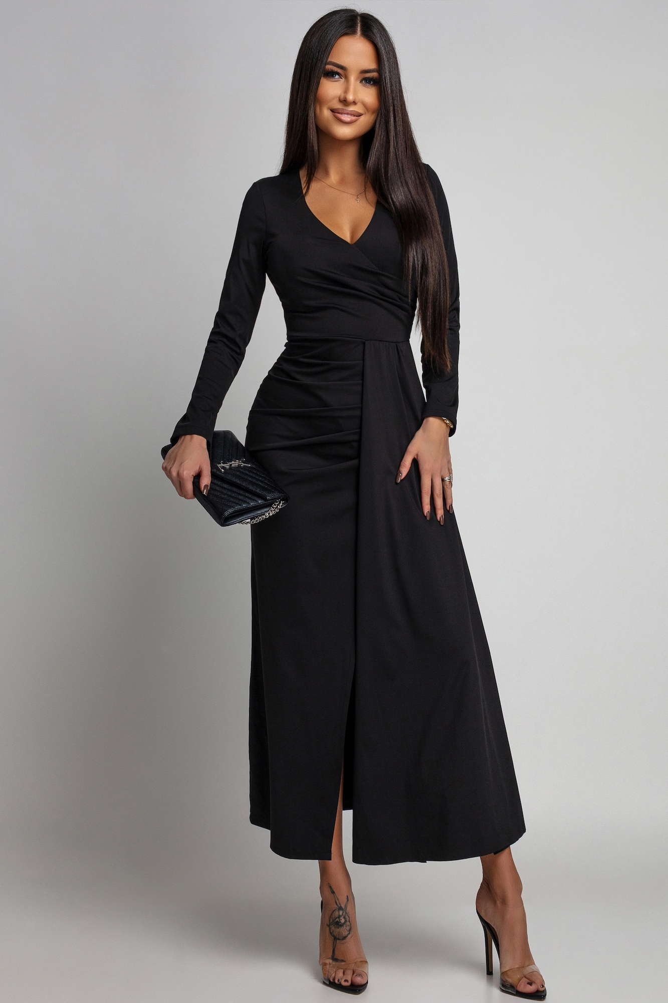 Azzurra Čierne priliehavé šaty s rozparkom Veľkosť: UNI