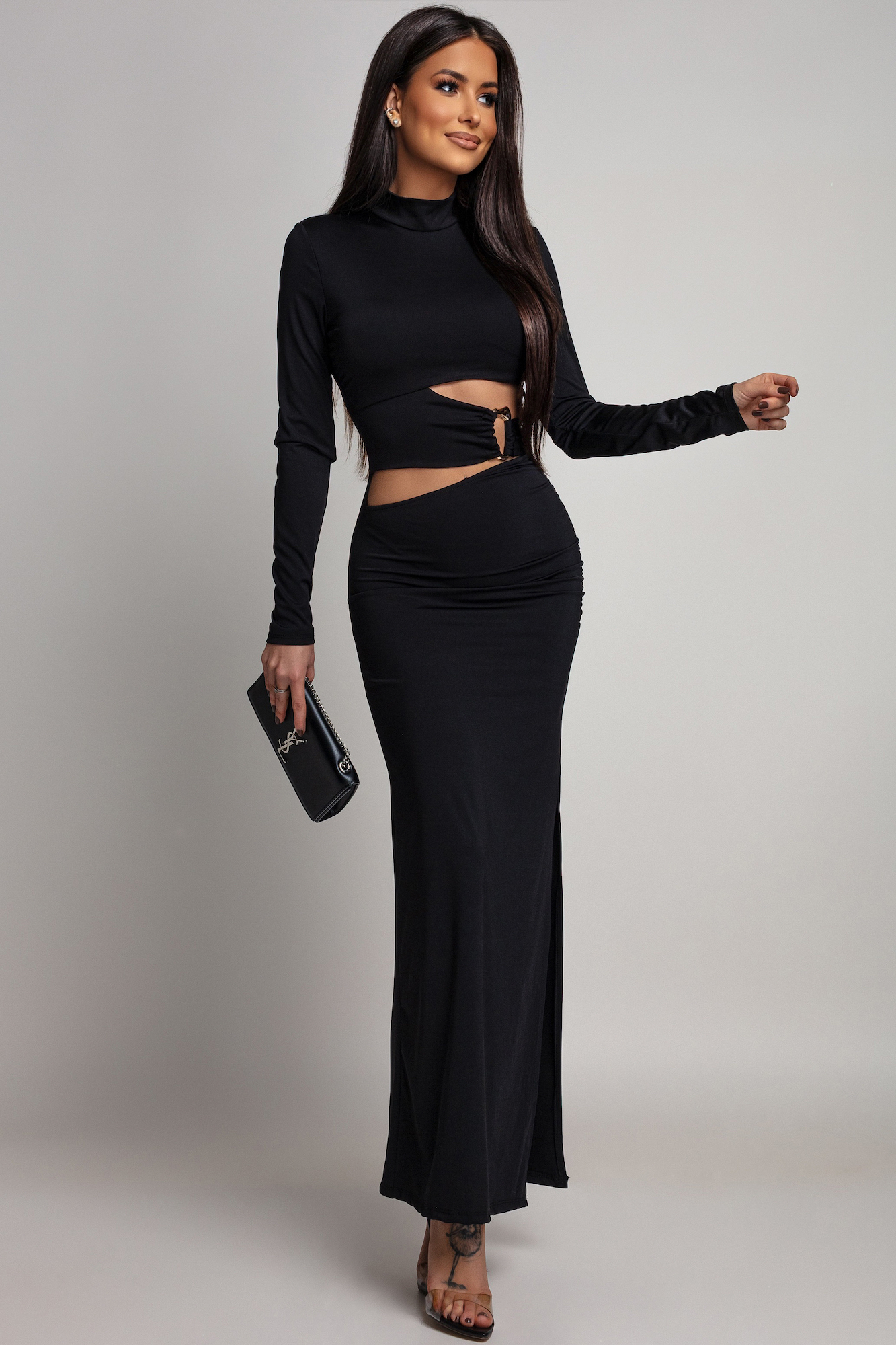 Azzurra Čierne priliehavé šaty s výrezmi Veľkosť: UNI