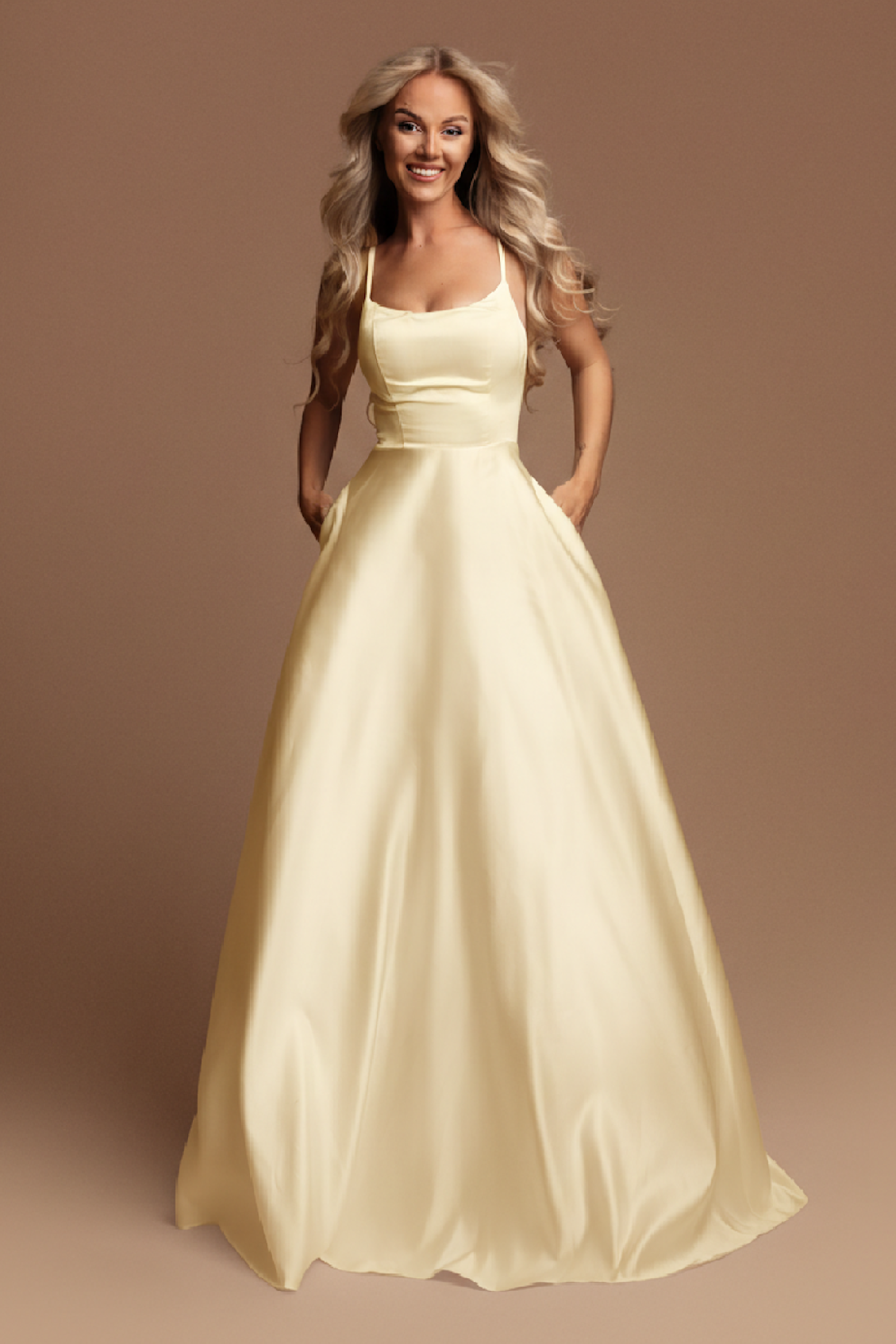 Eva & Lola Žlté spoločenské šaty na ramienka Veľkosť: L