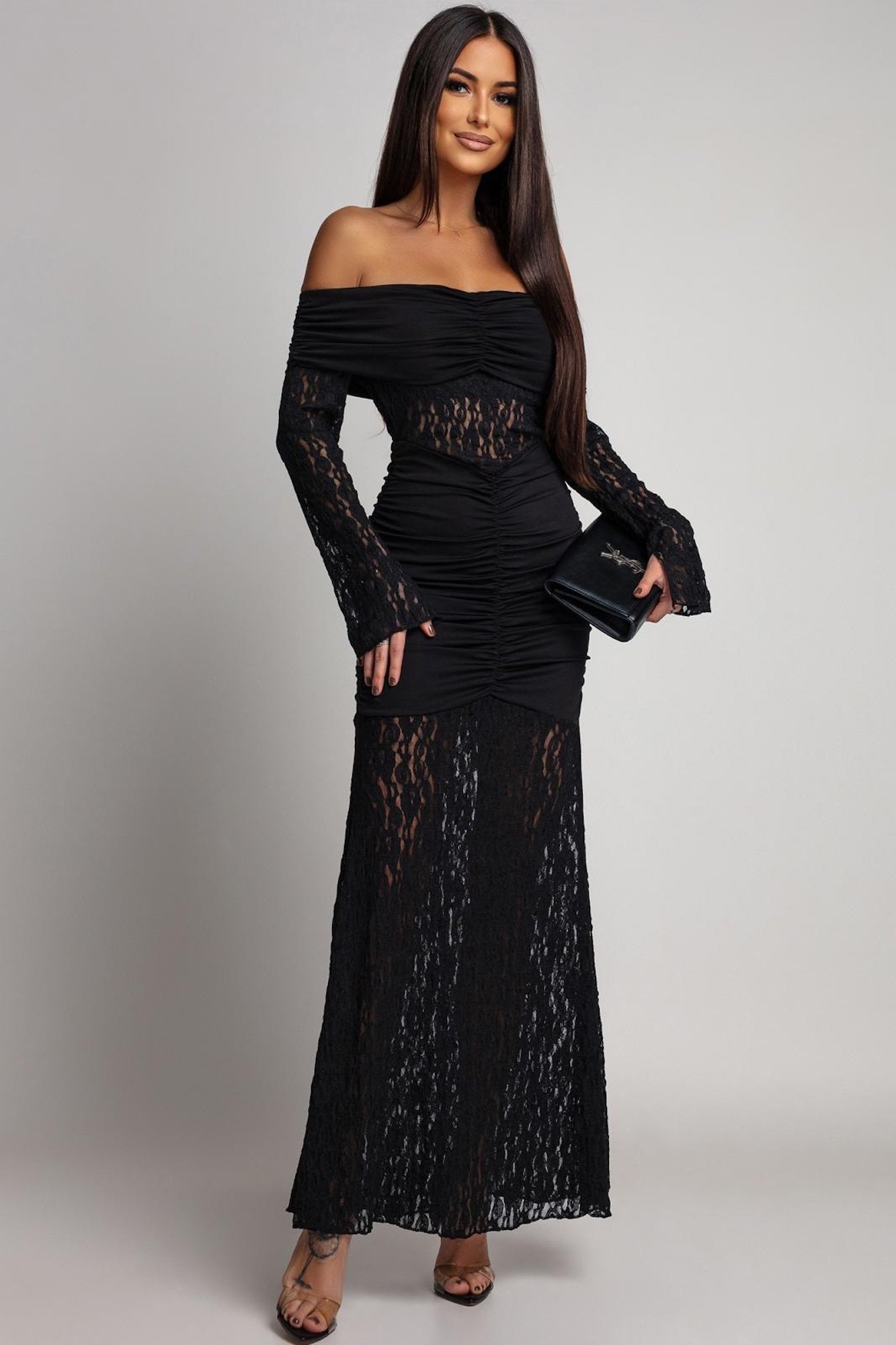 Azzurra Čierne priliehavé šaty s čipkou Veľkosť: UNI