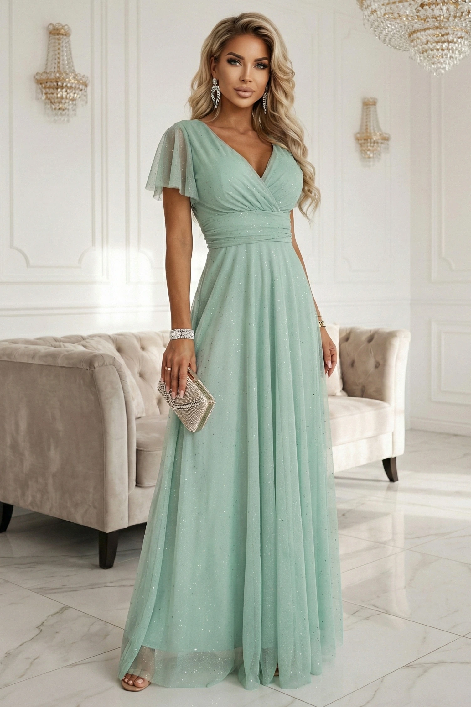 Numoco Zelené tylové šaty s trblietkami Veľkosť: UNI