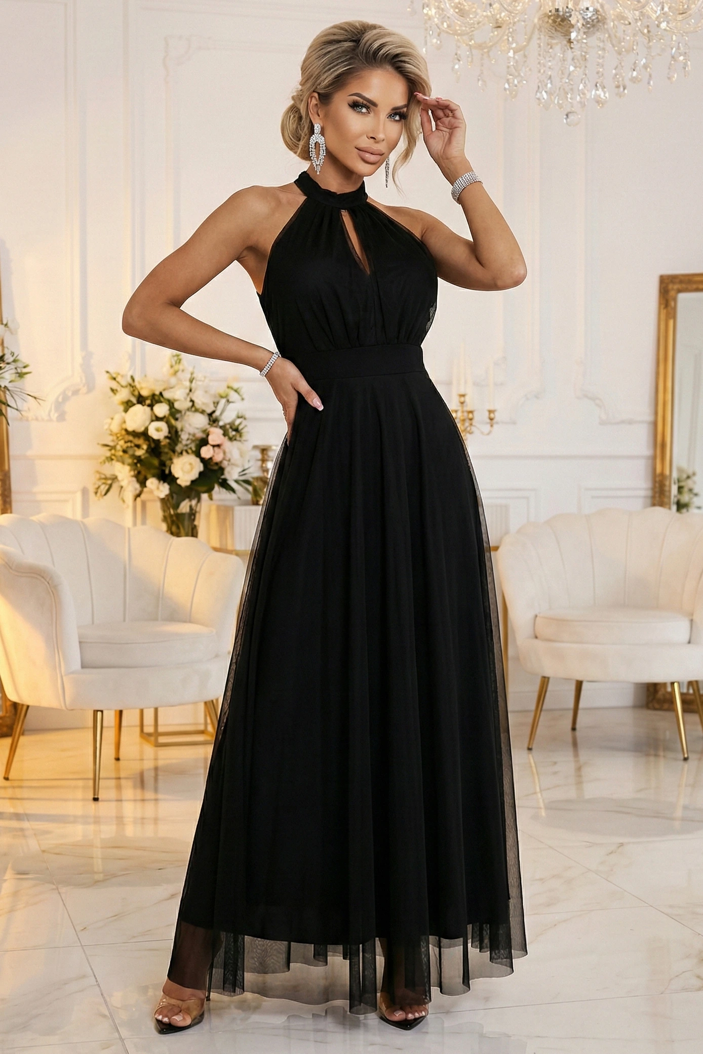 Numoco Čierne tylové šaty Veľkosť: UNI