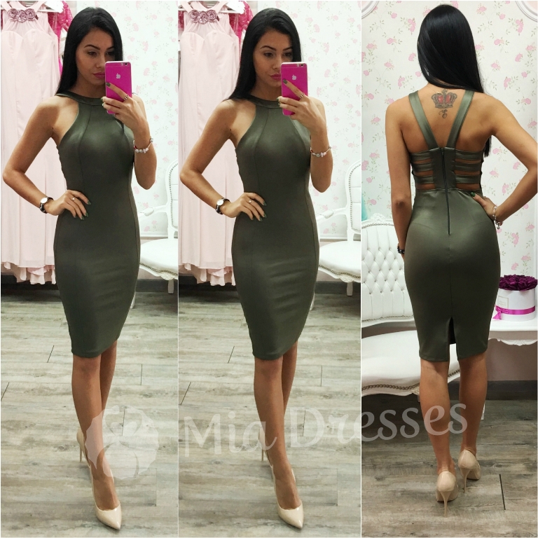 Khaki midi šaty s pásmi na chrbte Veľkosť: S