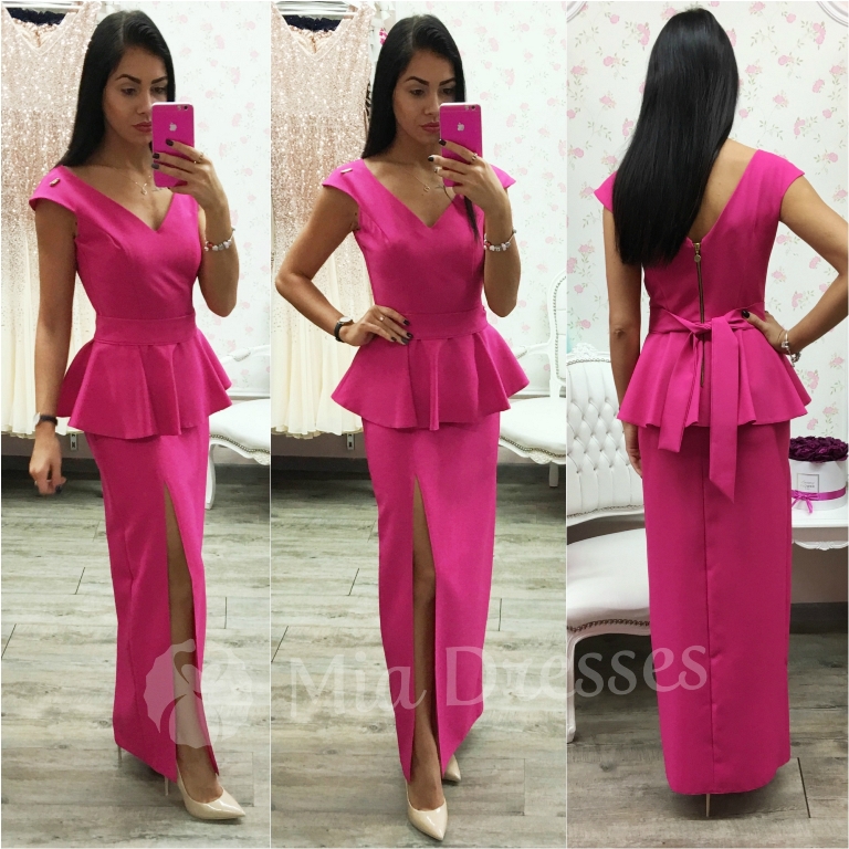 Cyklámenové peplum šaty Veľkosť: XS
