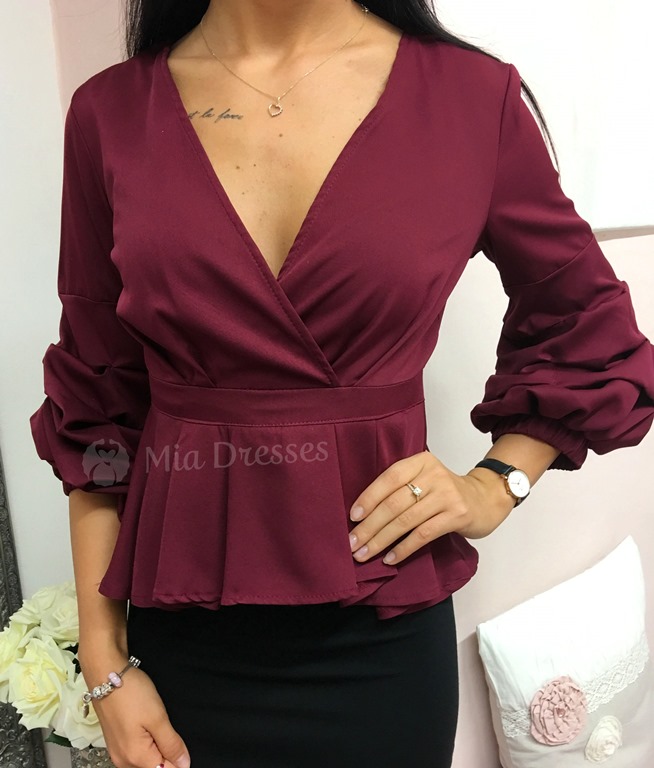 Bordový krátky peplum top Veľkosť: S