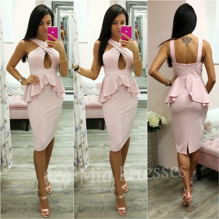 Staroružové peplum midi šaty Veľkosť: S