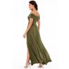 Olivové spoločenské šaty s riasením