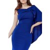 Modré priliehavé šaty so zahaleným ramenom