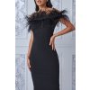Čierne priliehavé midi šaty s pierkami