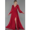 Červené spoločenské šaty s balónovými rukávmi