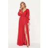 Červené spoločenské šaty s balónovými rukávmi