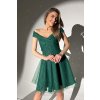 Smaragdové krátke tylové šaty spustené na ramená