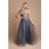 Sivomodré trblietavé šaty s krajkou a tylovou sukňou