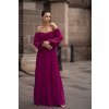 Purpurové plisované šaty spustené na ramená
