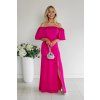 Fuchsiové spoločenské šaty s balónovými rukávmi