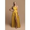 Žlté saténové šaty s vysokým rozparkom