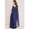 Tmavomodré šifónové šaty s padavými rukávmi