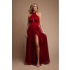 Červené saténové šaty s rozparkom