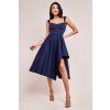 Tmavomodré midi šaty s asymetrickou sukňou