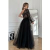 Poškodený tovar - Čierno-hnedé tylové šaty s krajkou