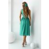 Zelené šifónové midi šaty s ružou