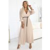 Béžové plisované šaty s opaskom