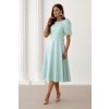 Mentolové midi šaty s balónovými rukávmi