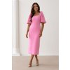 Ružové priliehavé midi šaty s balónovými rukávmi