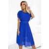 Modré midi šaty s plisovanou sukňou